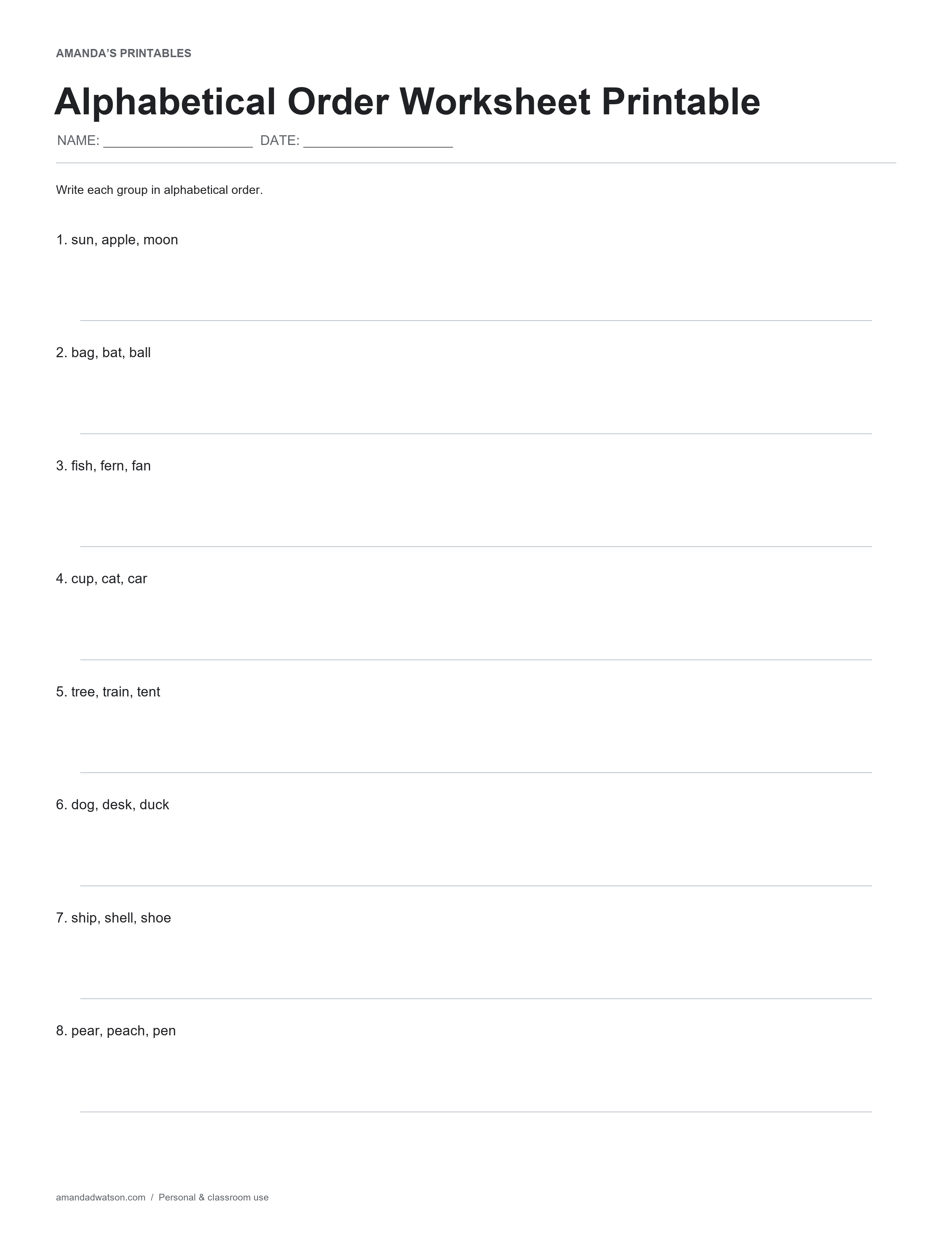 Alphabetical Order Worksheet Printable
