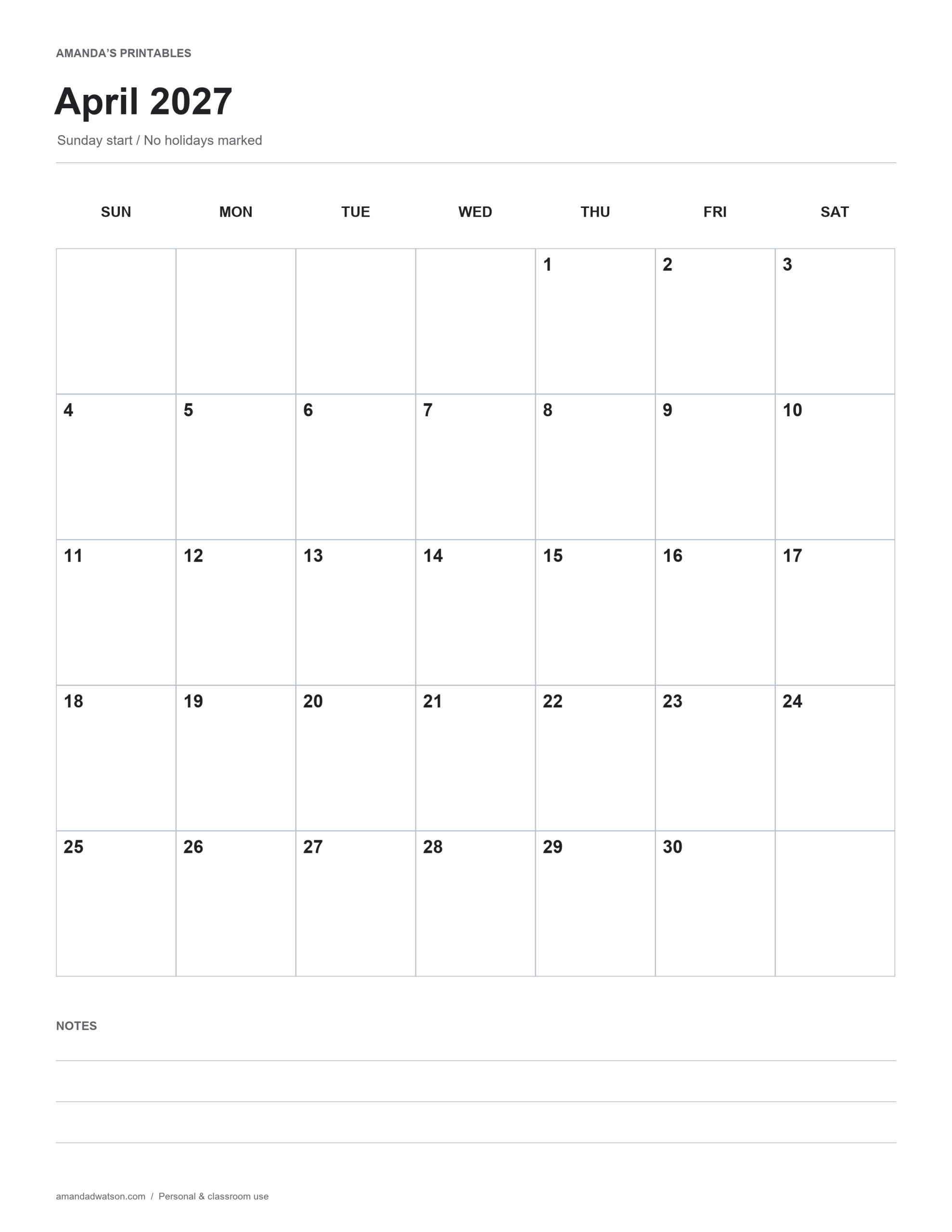 April 2027 Calendar Printable: Two Week Layouts