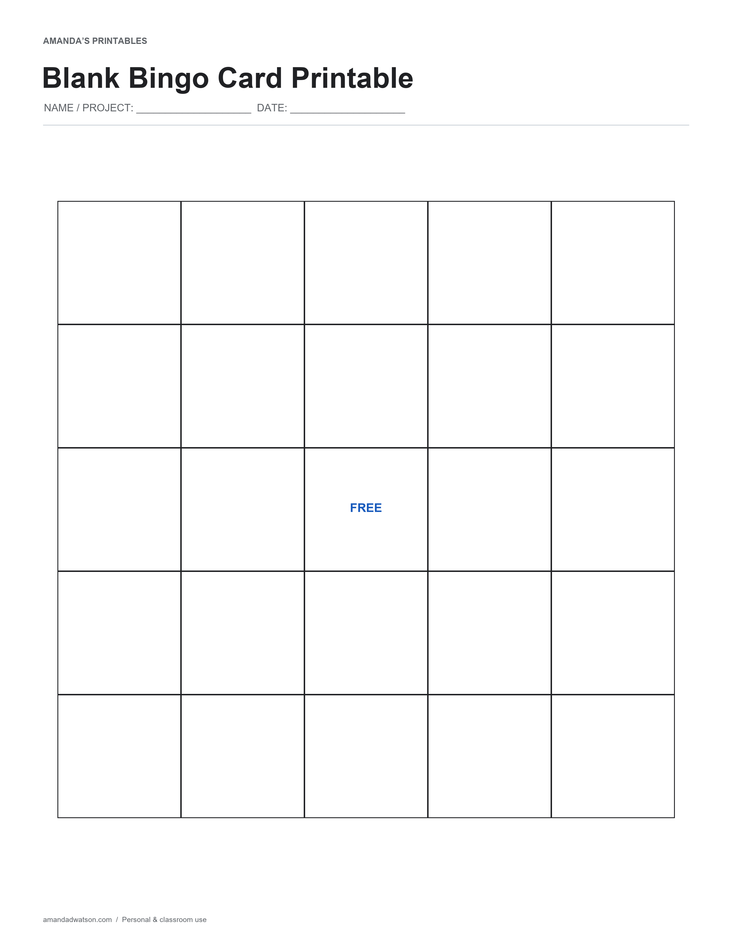 Blank Bingo Card Printable