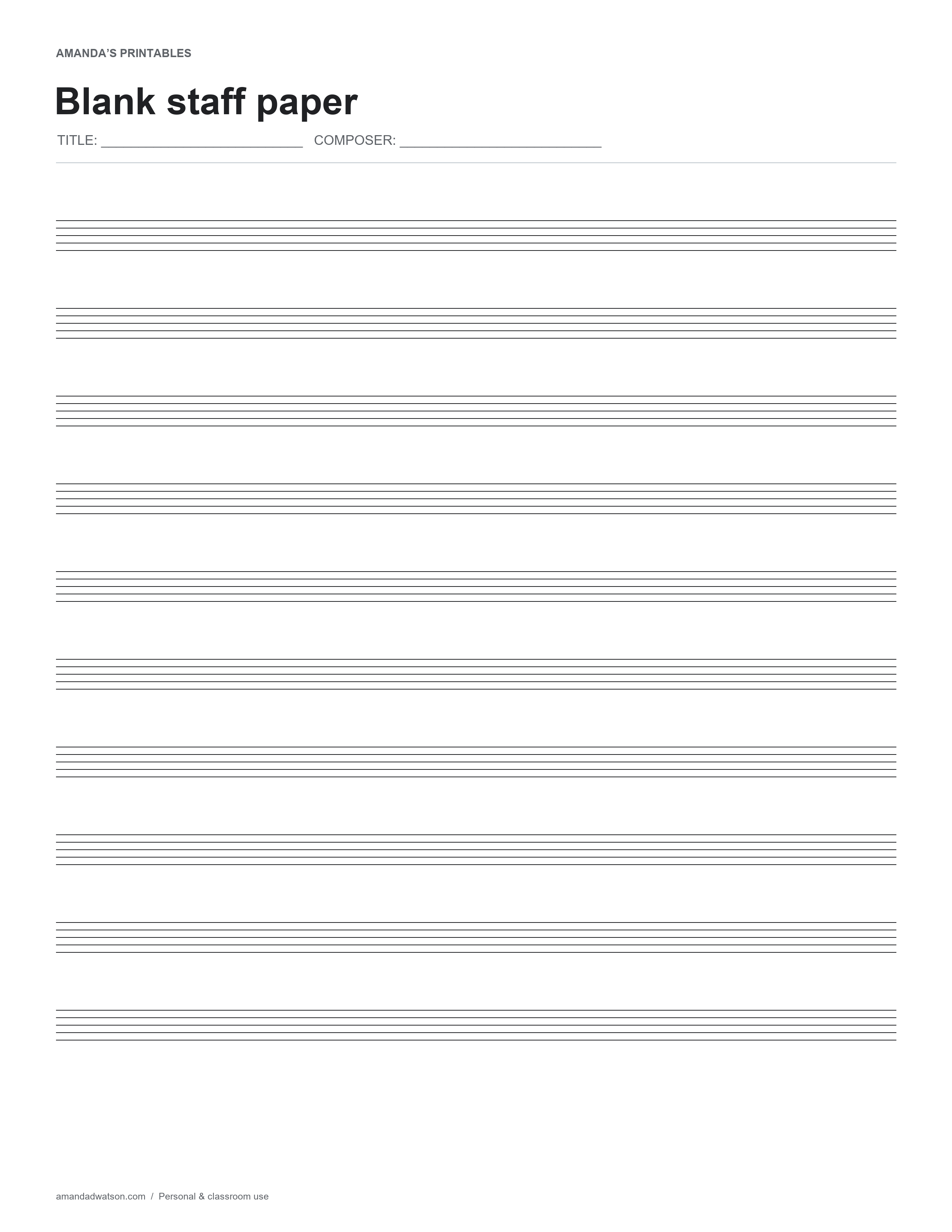 Blank sheet music with ten five-line staves and no preprinted clefs or bar lines