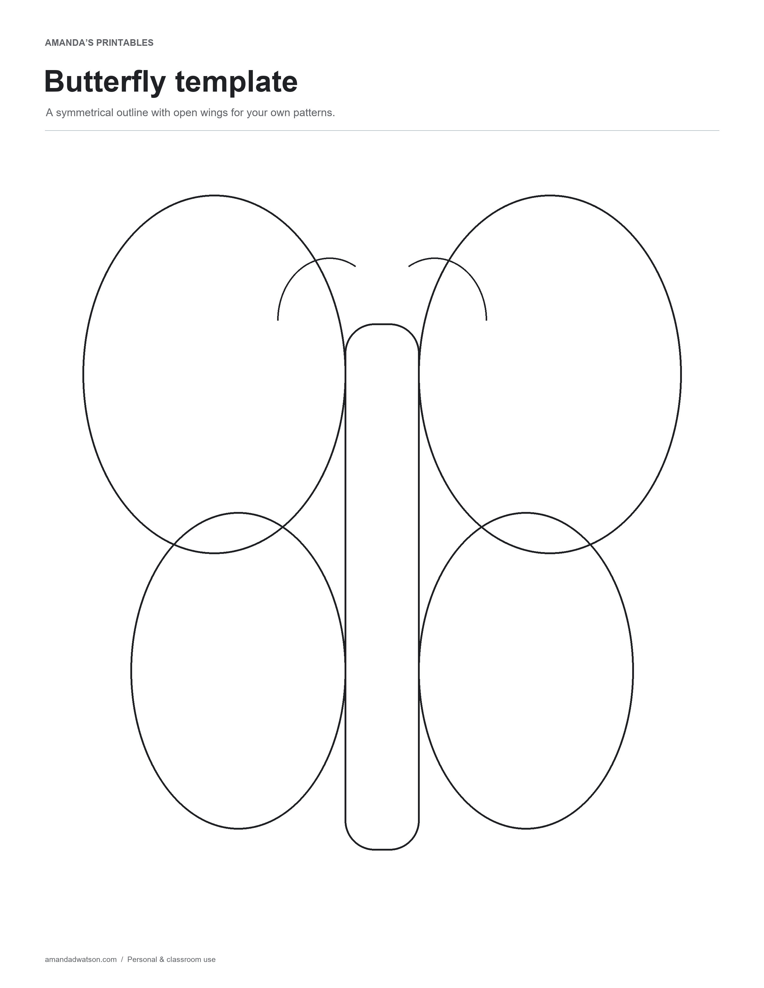 Large original butterfly outline with two pairs of open wings and a central body