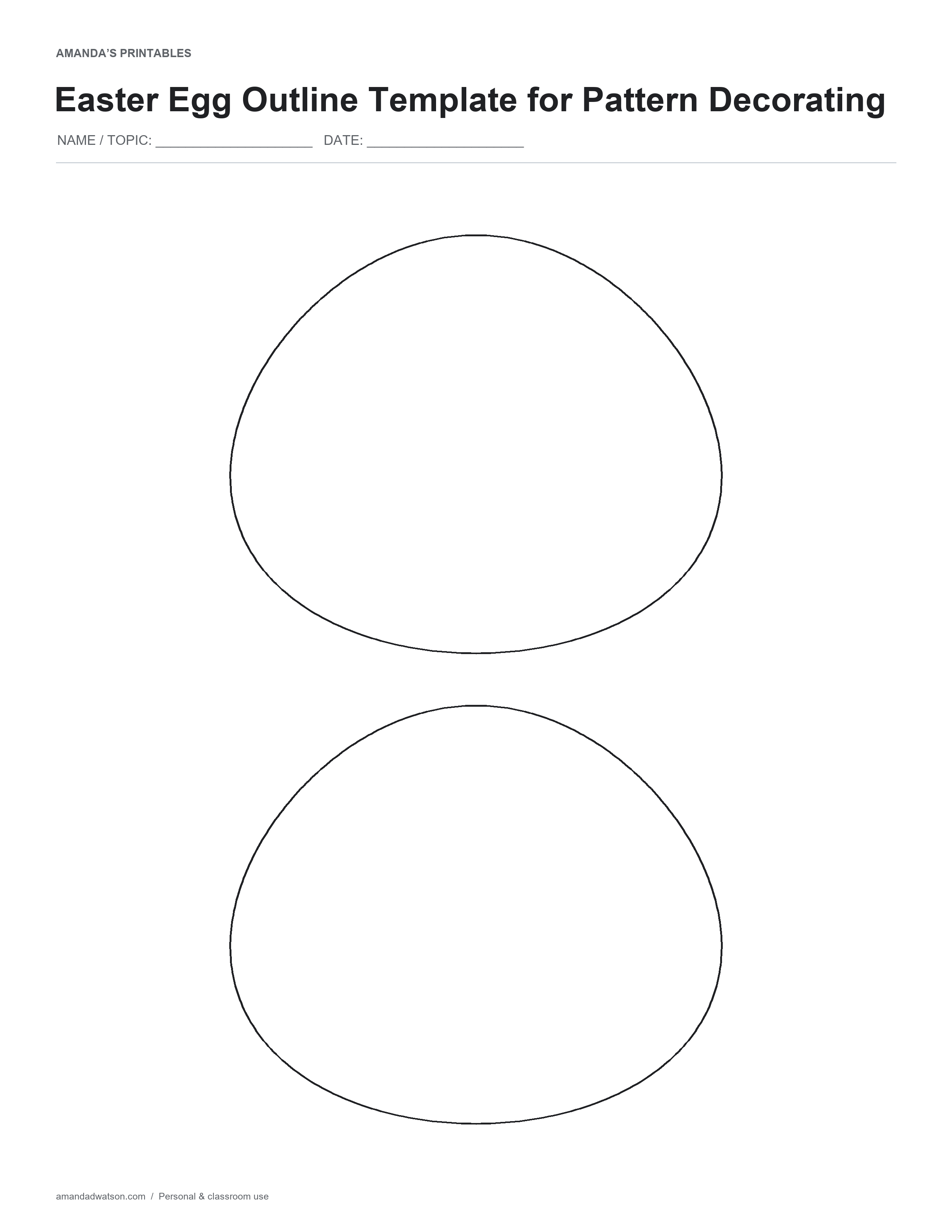 Decorate two original blank egg outlines with stripes, dots, lettering or your own seasonal patterns.
