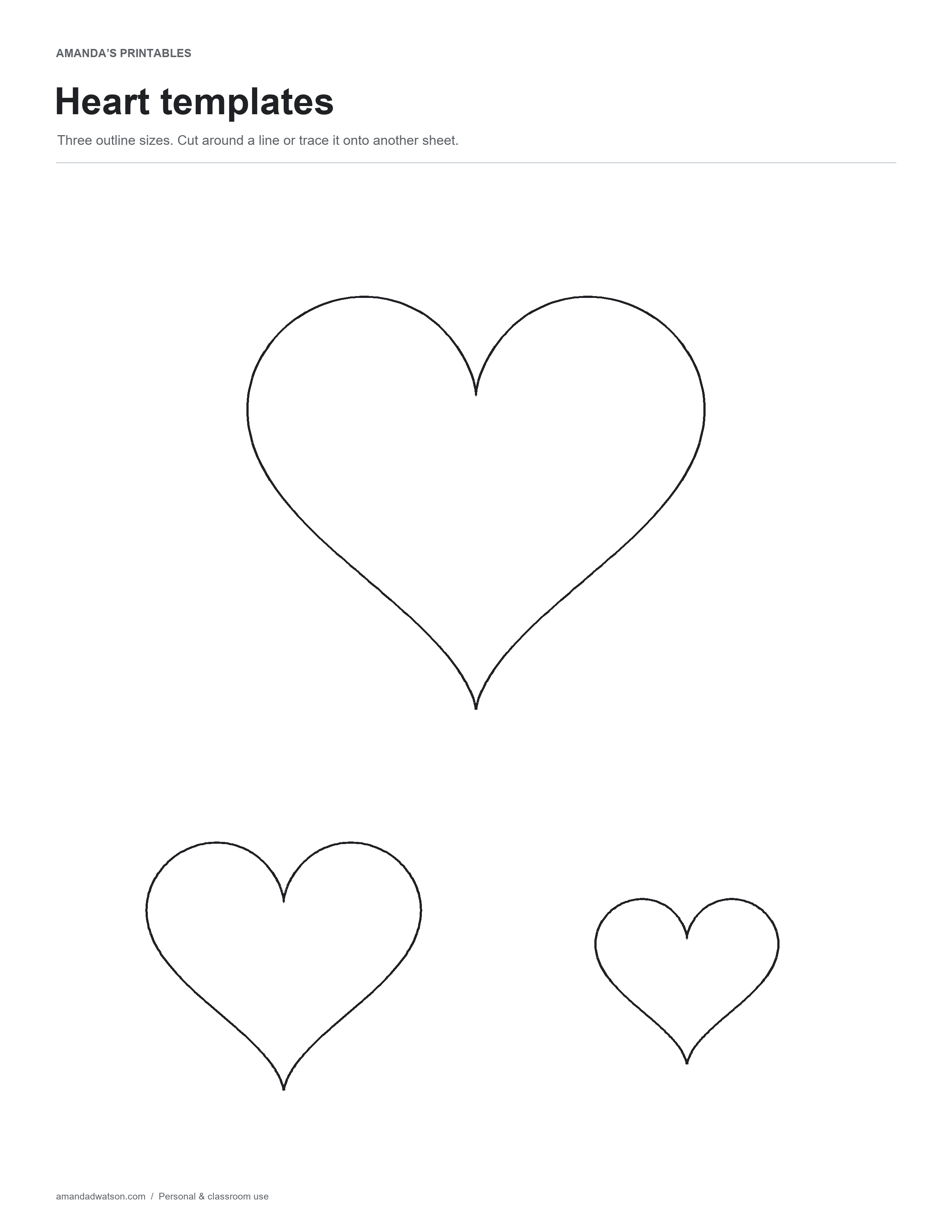Original heart outlines in three sizes on one page