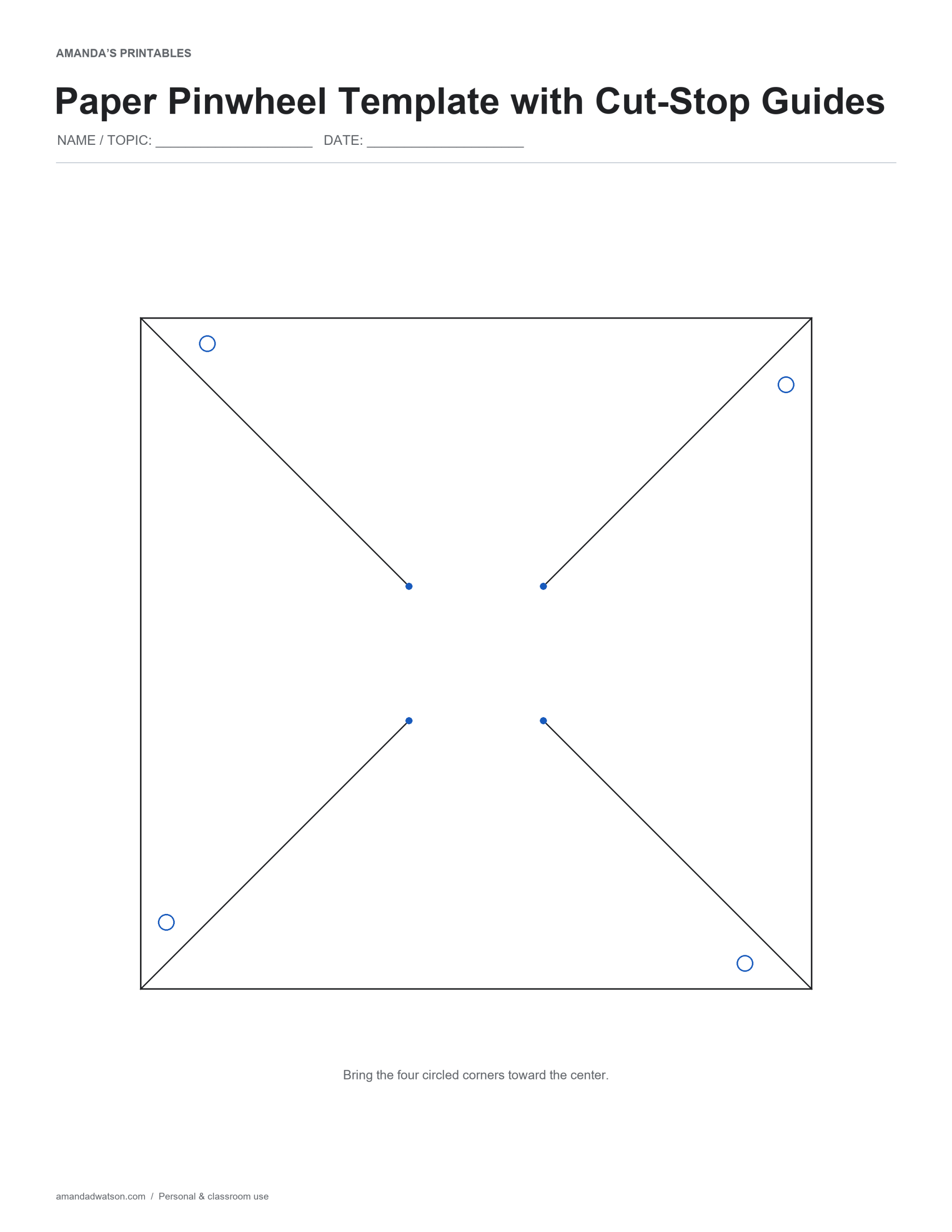 Paper Pinwheel Template Printable with Cut-Stop Guides