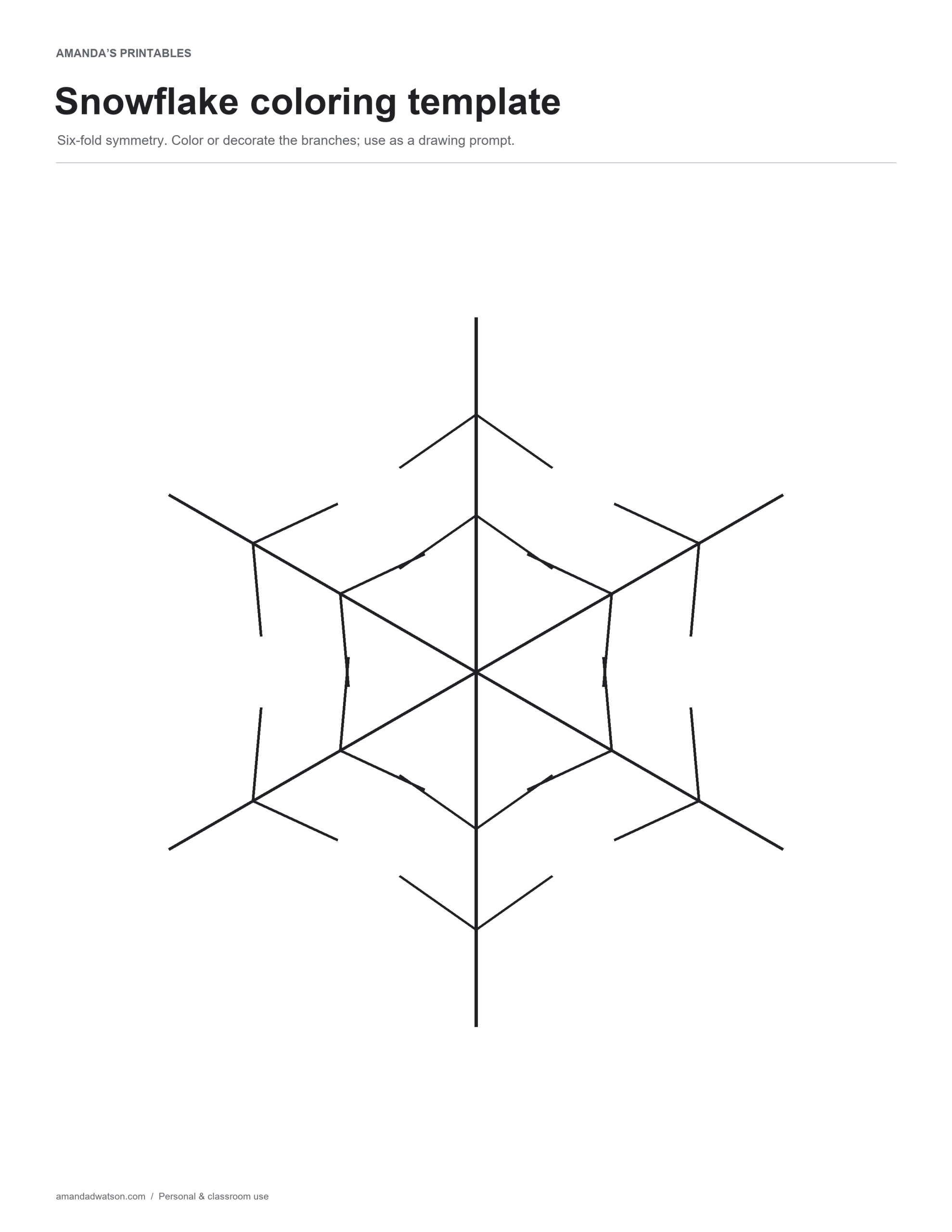 Snowflake Template Printable with Six Branches