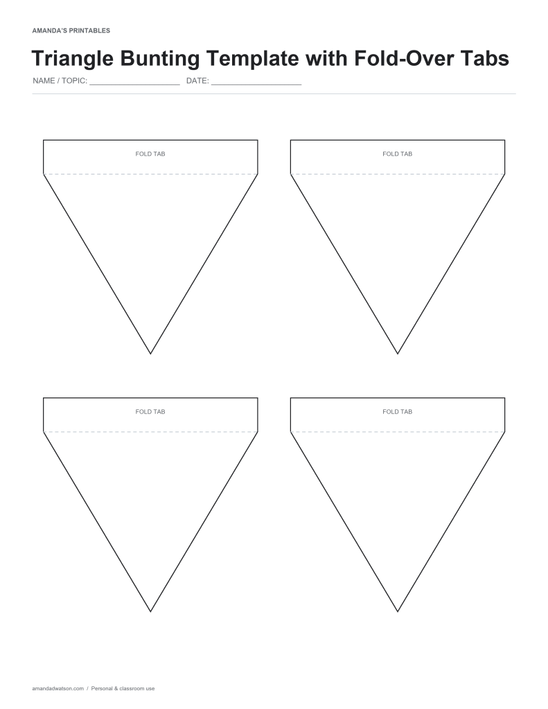 Make four triangular paper flags using original cut outlines and dashed fold-over tab guides.